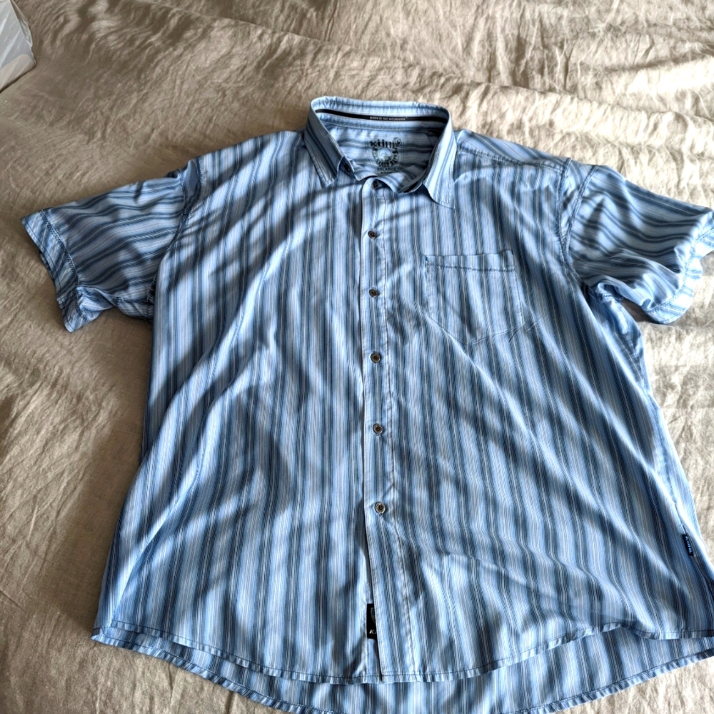 Khul, XXL, Blue Short Sleeve Button down casual shirt with dark blue stripes